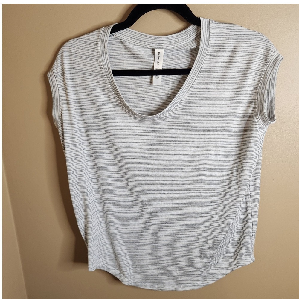 Athleta Cloudlight Stratus Tee Gray White Striped  XXS